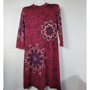 Goldworm Italy 1970's Vintage Kaleidoscope Floral Magenta Merino Wool Dress 16
